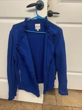 Nic+ZOE Royal Blue Fringed Knit Open Jacket